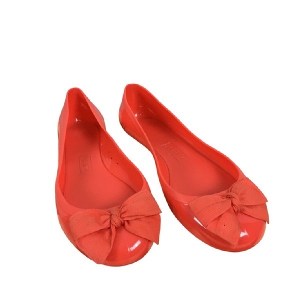 J. Crew Orange Jelly Flats with Bow Size 6‎